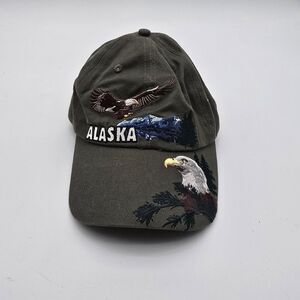 Vintage Eagle Hat Alaska Dad Cap Green 90s Y2K Cotton Embroidered Strapback
